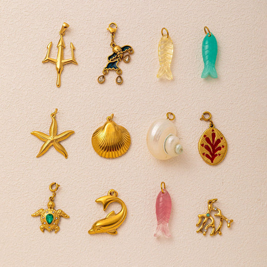 18K Gold Plated Stainless Steel Ocean Series Charm Bar Pendant