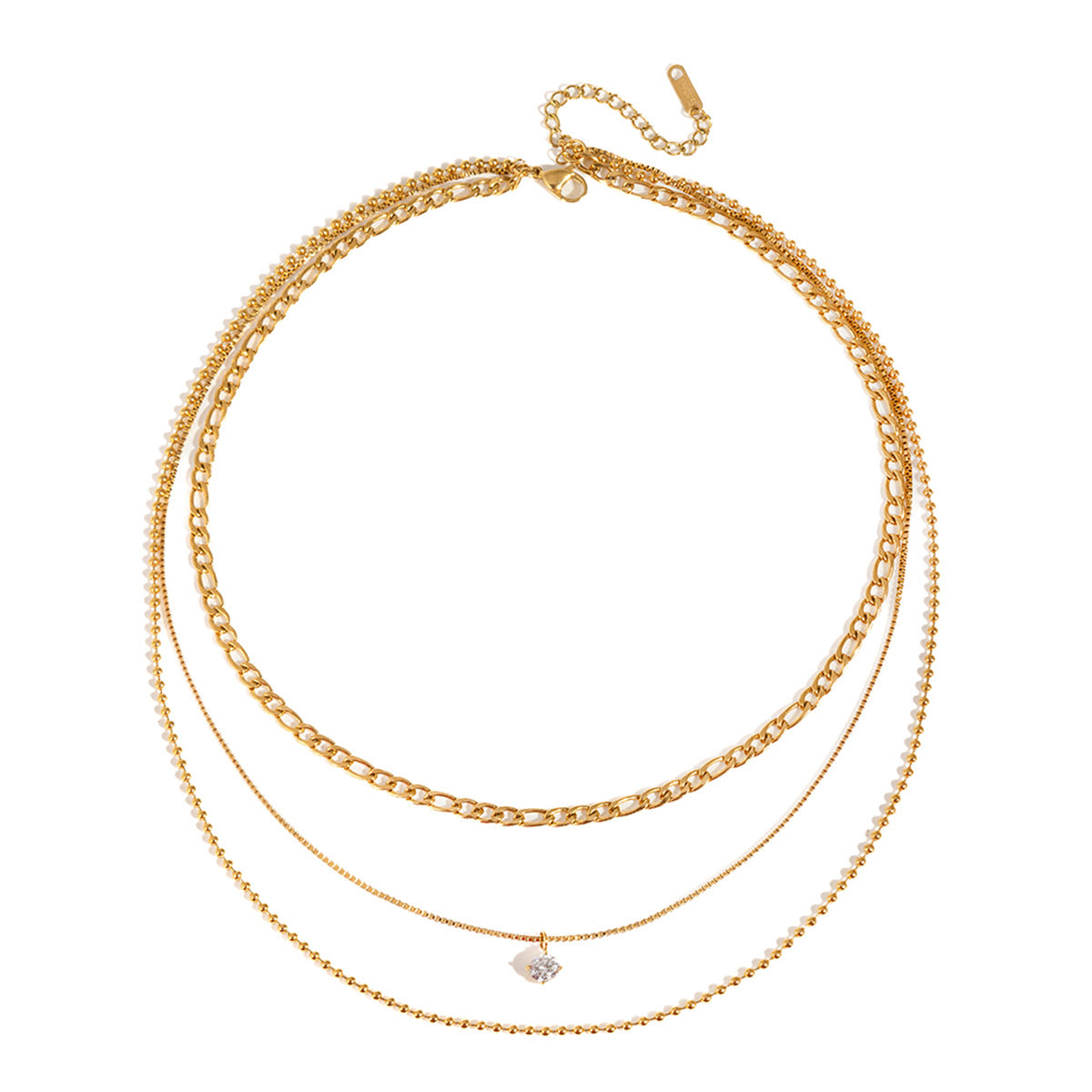 Geometric Stainless Steel PVD Cubic Zirconia Pendant Necklace for Women