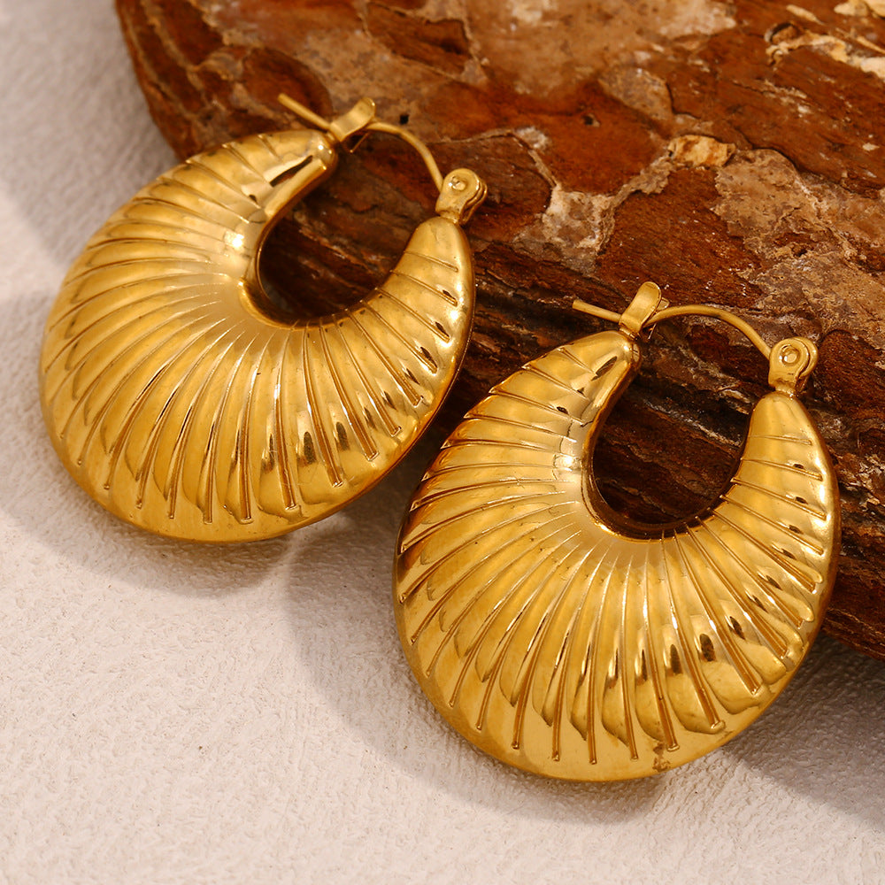 Minimalist Geometric Stainless Steel Plated 18K Gold Hollow Ram Horn Shape Earrings for Women