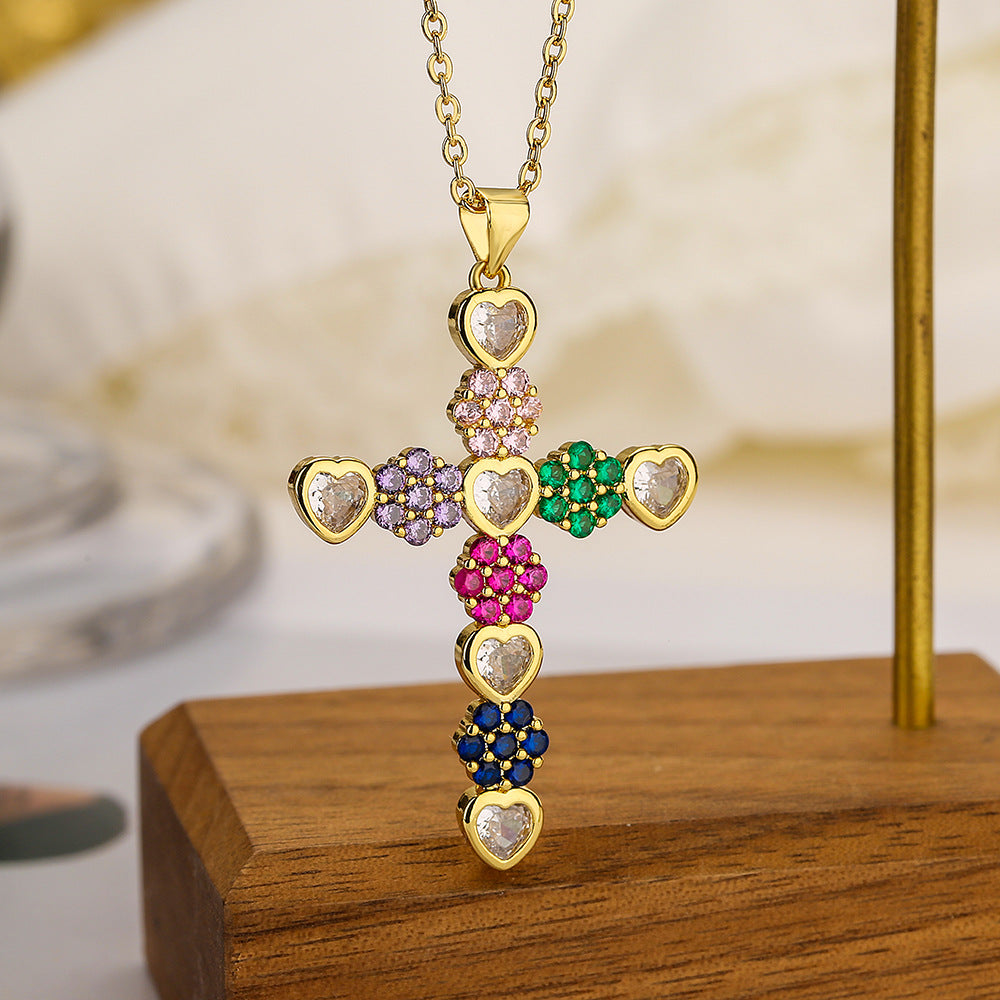 Collana con ciondolo geometrico da donna in rame con placcatura in vero oro e intarsio in zirconi, catena a medaglione minimalista alla moda