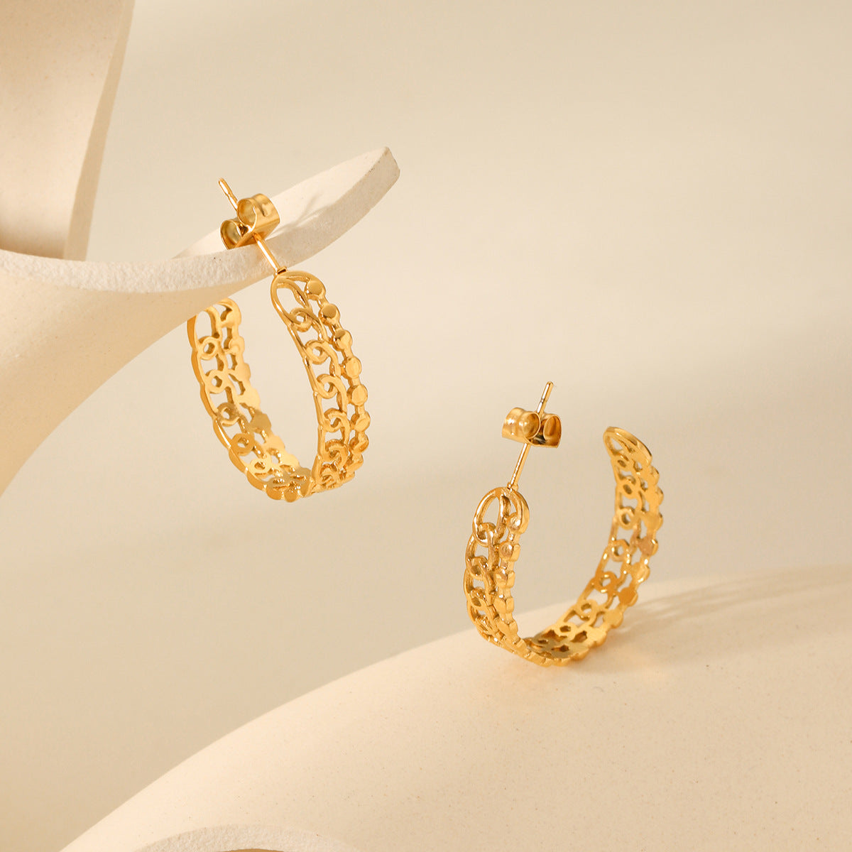 Minimalist Geometric Hollow C-Shaped Stainless Steel Earrings for Women with Plating Finish