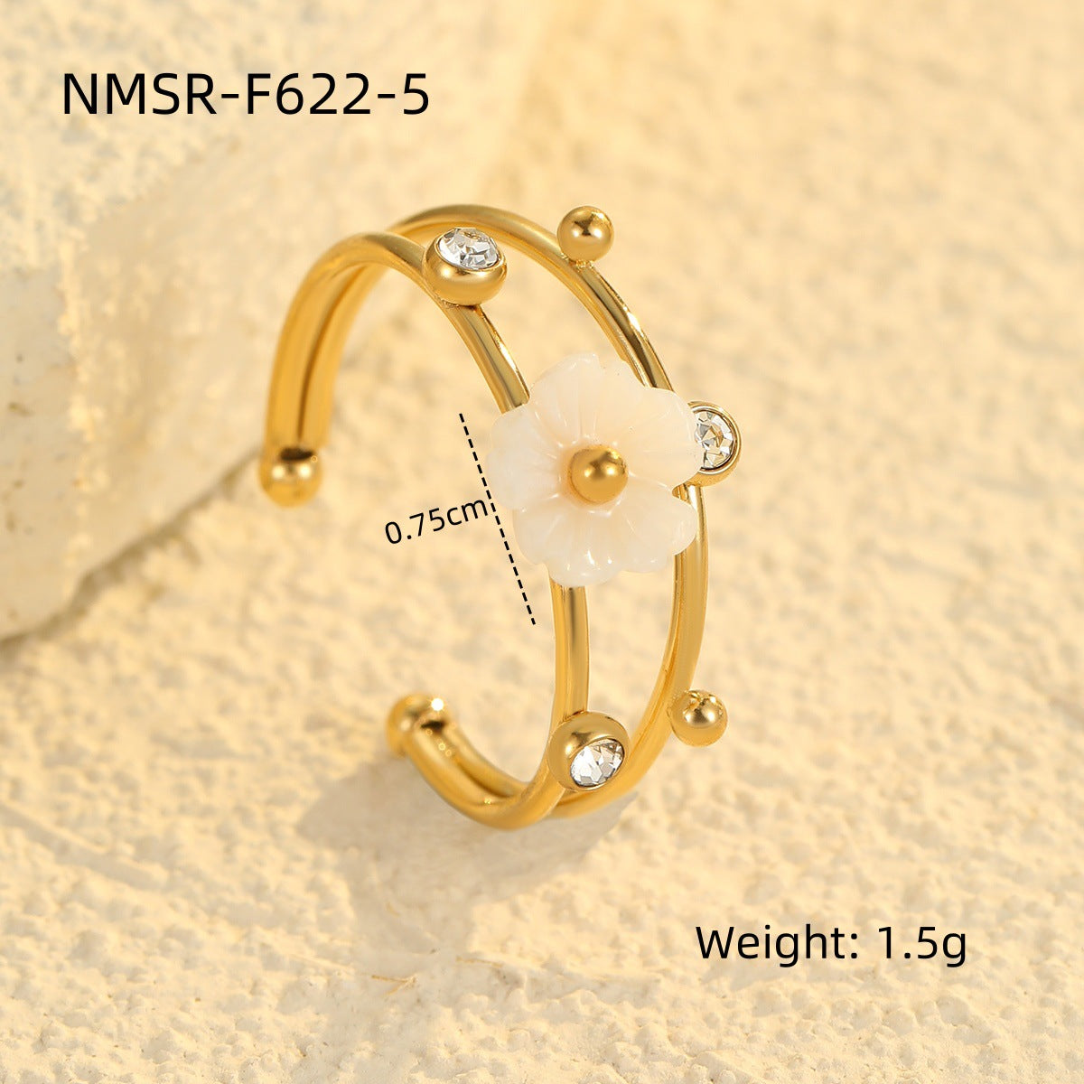 Anello Elegante in Acciaio al Titanio a Forma di Fiore con Placcatura in Oro 18K e Intarsio di Zirconi per Donna