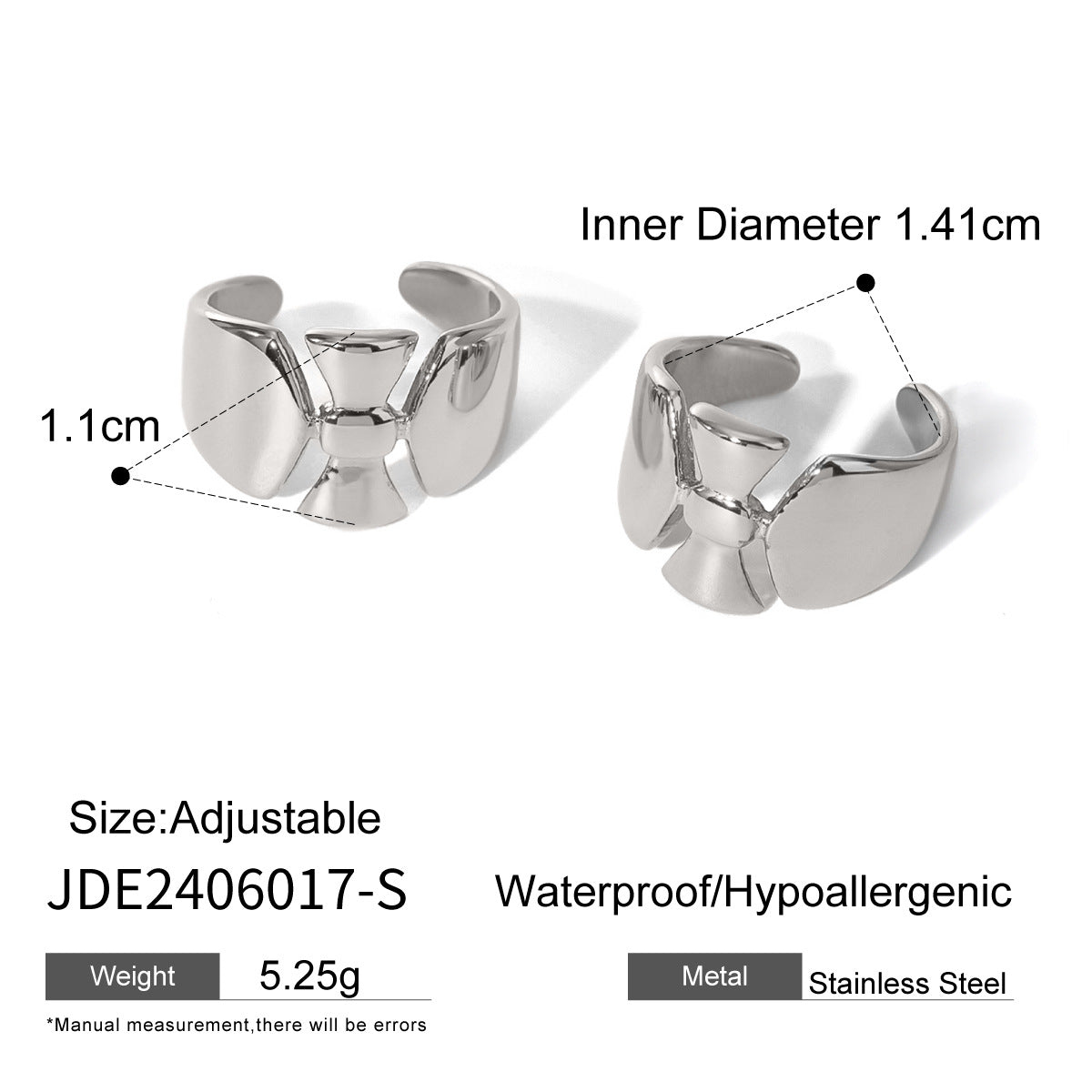 Fashion Stainless Steel Plated Bow U-Shape Clip-On Earrings for Women