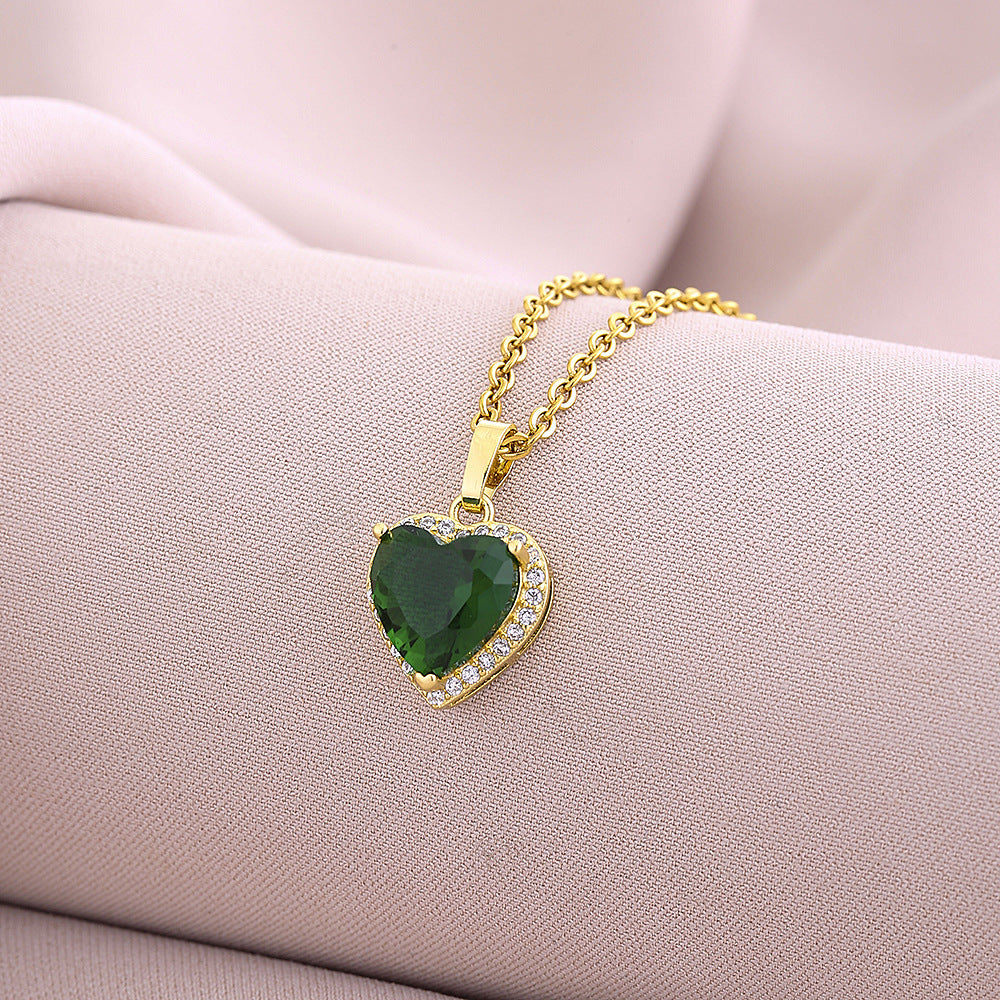 Elegante Collana Pendente Smeraldo Geometrico da Donna in Rame con Finitura Placcata, Collana a Catena Minimalista a Girocollo