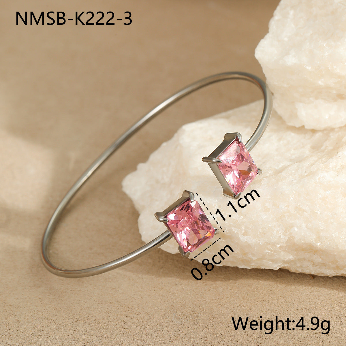 Minimalist Square Zircon Stainless Steel Bracelet with 18K Gold Plating for Women