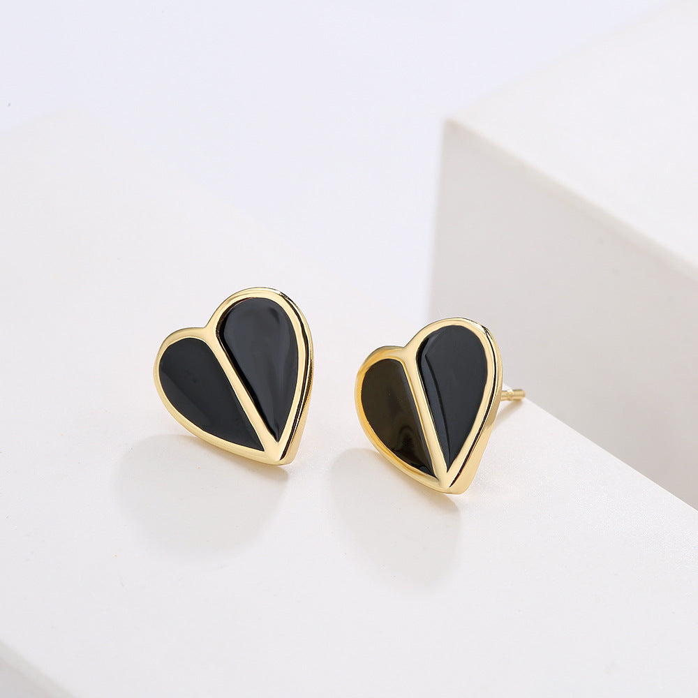 Minimalist Geometric Heart-Shaped Copper Stud Earrings with 18K Gold Plating Fresh and Unique Ear Jewelry