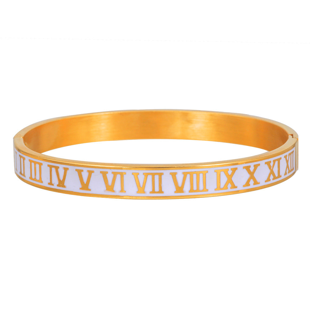 Fashion Unisex Round Roman Number Drip Oil Titanium Steel Bracelet