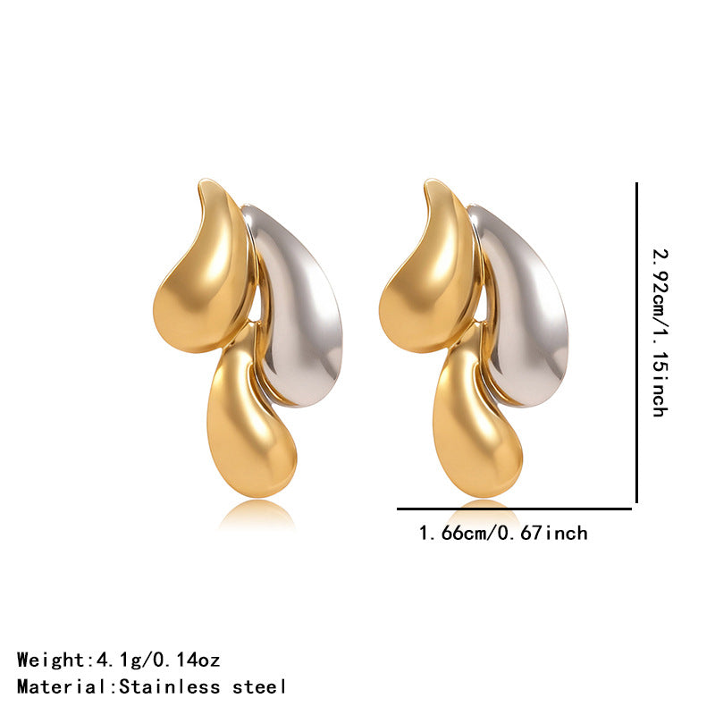 Luxury Casual Geometric Gold Plated Stainless Steel Earrings Two-Tone Design for Women