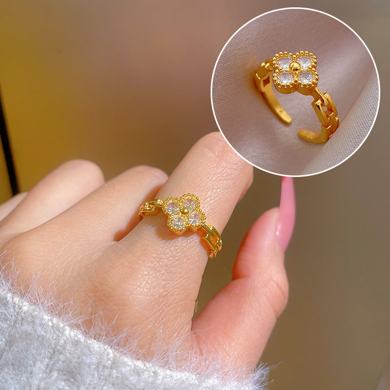 Minimalist Sweet Geometric Round Brass Plated Rhinestone Ring for Women and Men