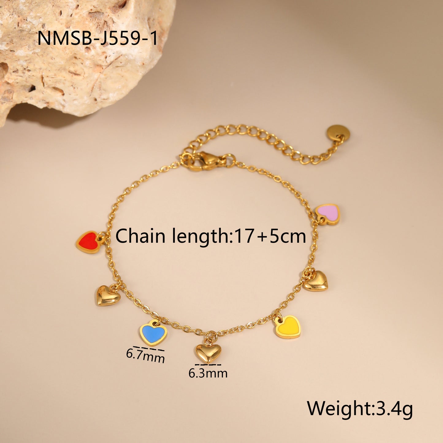 Fashionable OL Style Heart-Shaped Stainless Steel Bracelet with Plating Finish, Colorful and Tarnish-Resistant for Women
