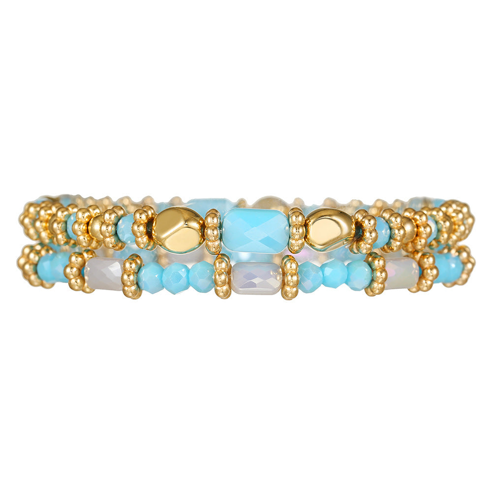 Bohemian Geometric Faceted Glass Bead Stretch Bracelet Set