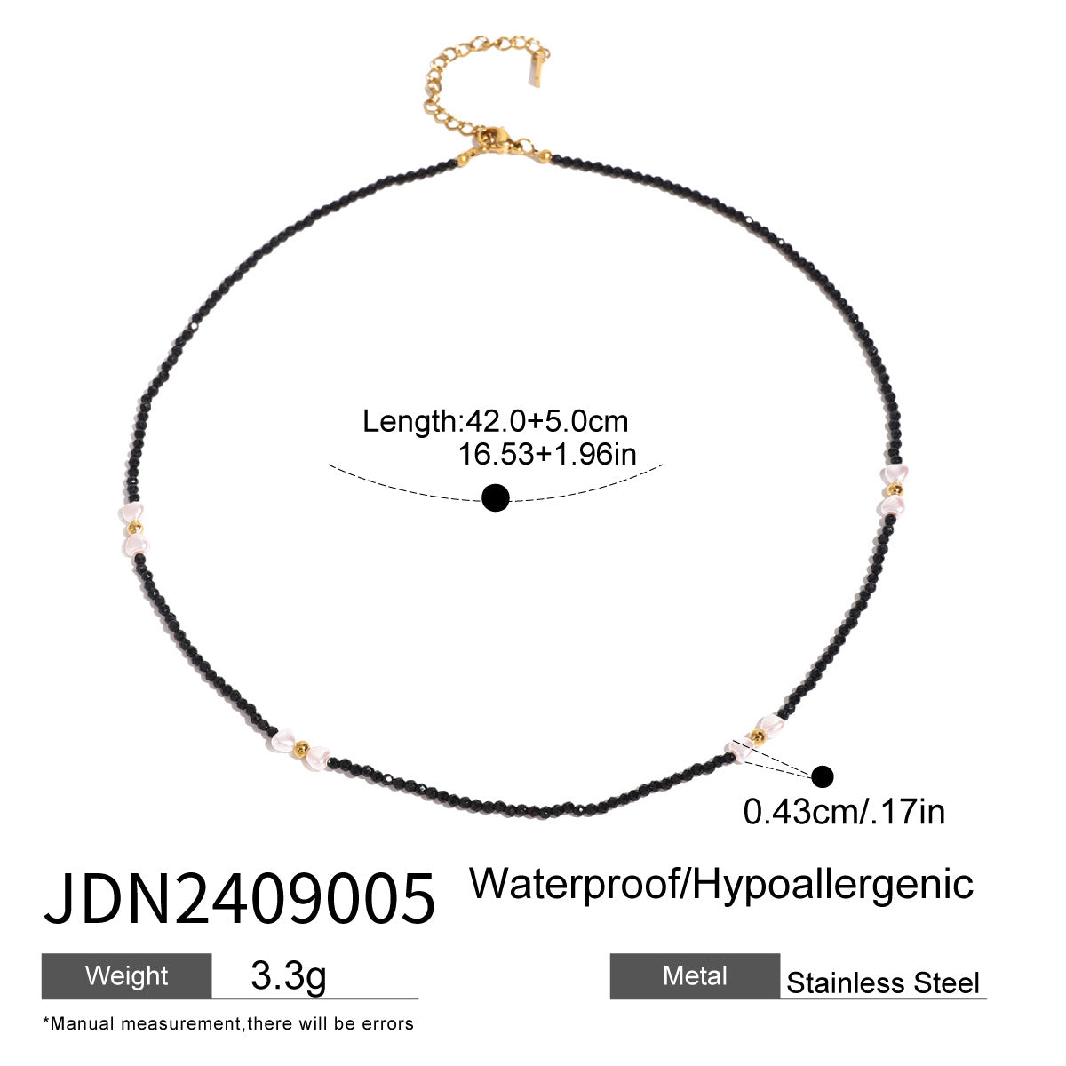Collana con Pendente Minimalista a Cuore in Acciaio Inossidabile Nero con Accenti di Perle Simulate e Finitura Placcata per Donne