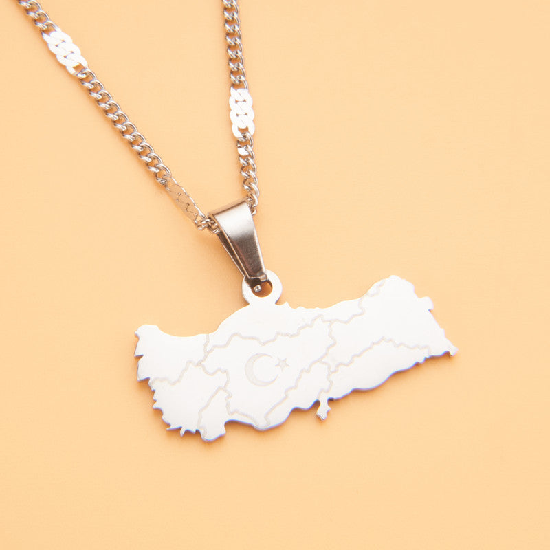 Minimalist Map City Pendant Necklace for Unisex in Stainless Steel with Titanium Steel Charm and Electroplated Finish