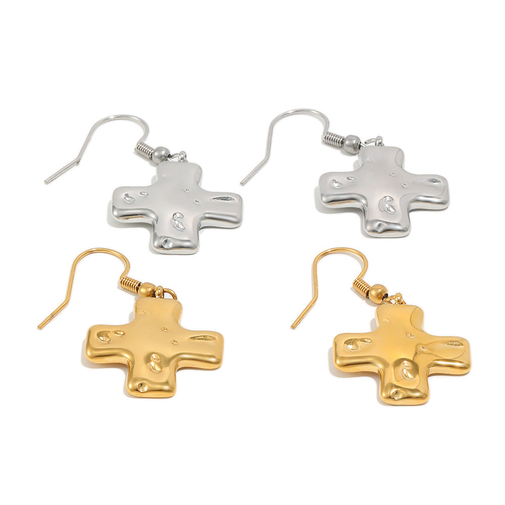 Fashion 18K Gold Plated Stainless Steel Geometric Cross Earrings