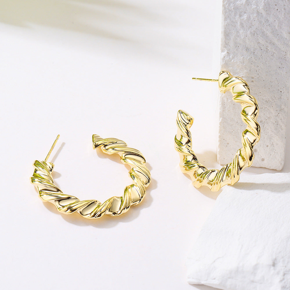 Minimalist Gold Plated Brass Geometric Round Earrings with 925 Sterling Silver Posts for Women