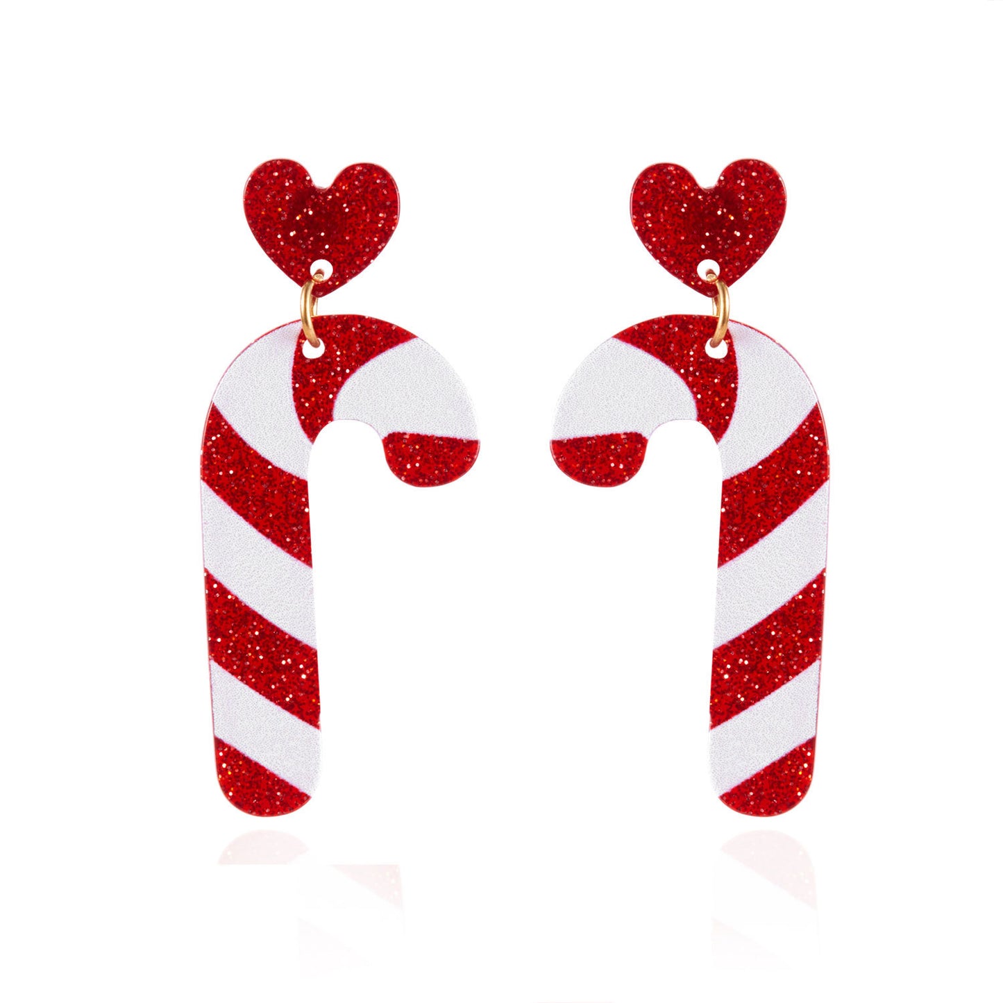 Pendientes acrílicos navideños para mujer con diseños de renos y bastones de caramelo con postes de acero inoxidable
