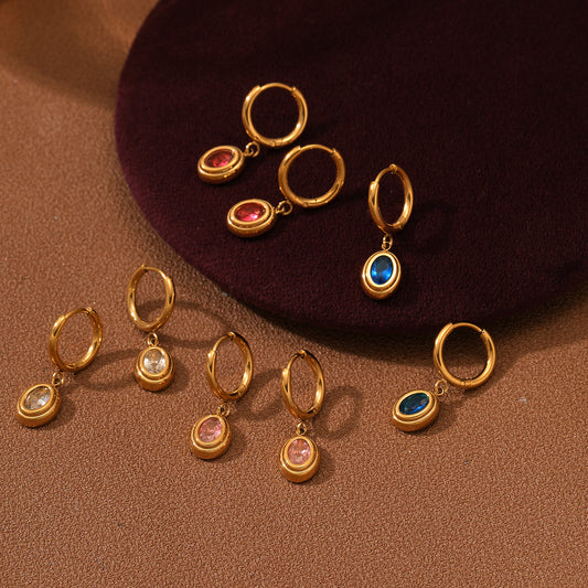 Minimalist Geometric Stainless Steel Earrings for Women with 18K Gold Plating and Zircon Inlay