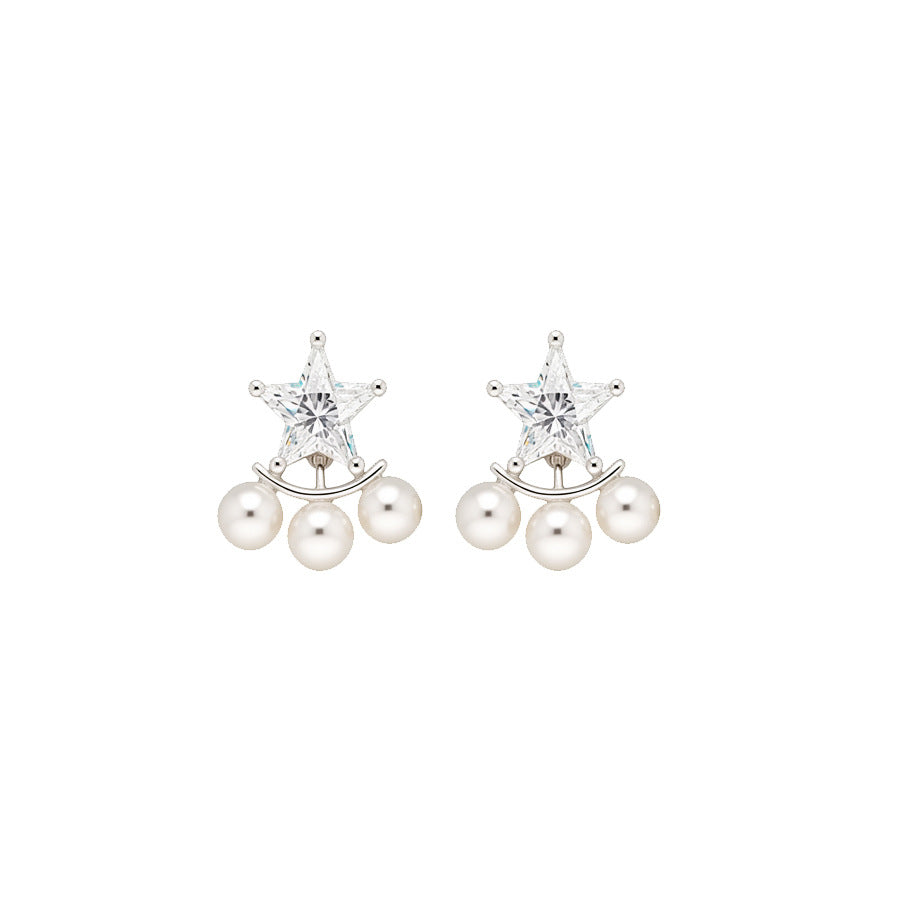 Pendientes de perlas con forma de estrella, elegantes y retro, con incrustaciones de circonita para mujer, joyería de oreja minimalista y ligera para la oficina