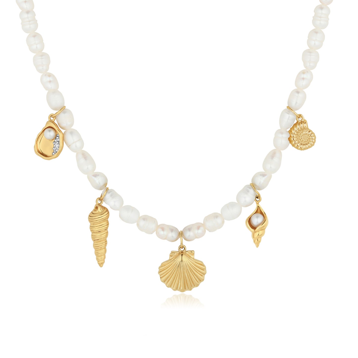 Minimalist Geometric Shell Gemstone Pendant Brass Plated Necklace DIY Charm Bar