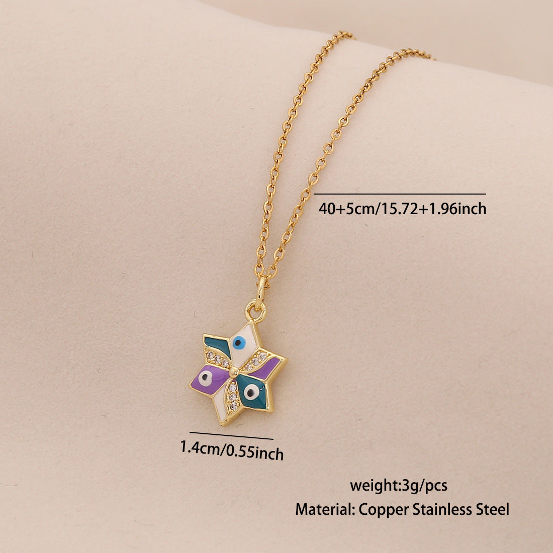 Edgy Evil Eye Pendant Necklace in Stainless Steel with Enamel Finish on O-Chain for Women