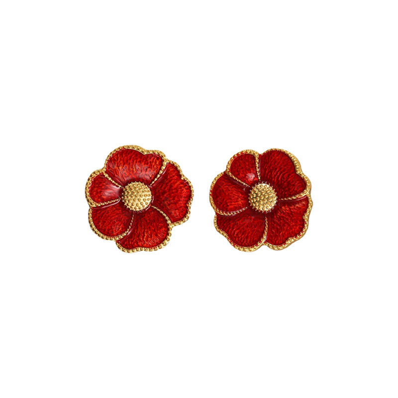 Vintage Floral Alloy Earrings with Enamel Finish for Women Fashionable and Elegant Stud Earrings