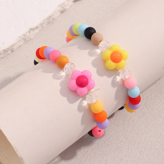 Pulsera Acrílica Geométrica de Moda con Detalles Florales para Mujer, Accesorio Colorido Hecho a Mano Inspirado en la Dopamina