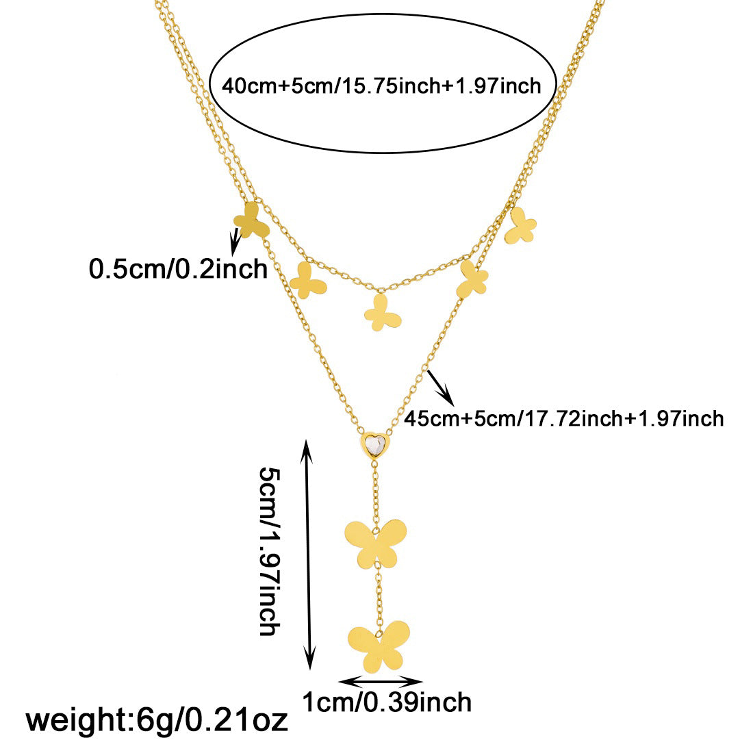 Gold Plated Rhinestone Butterfly Stainless Steel Layered Necklace with Tassel