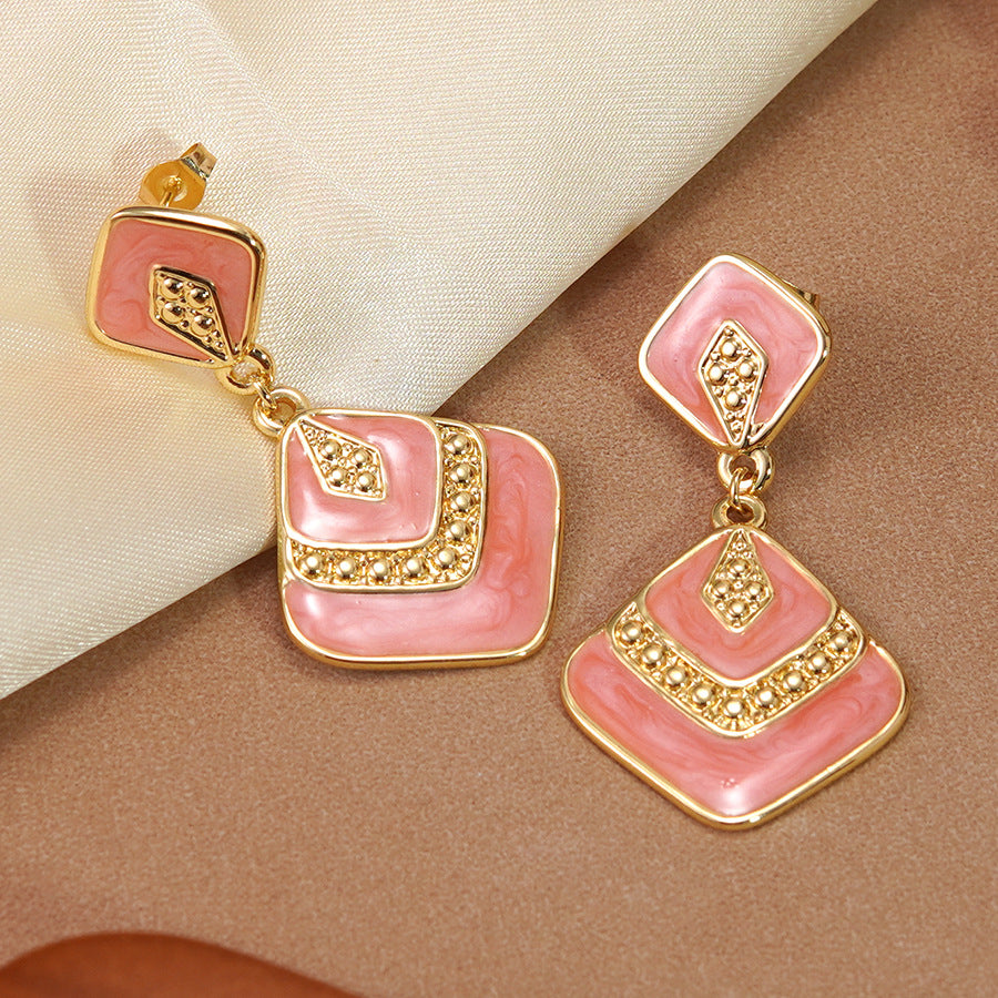 Elegant Geometric Square Drip Oil Stainless Steel Earrings