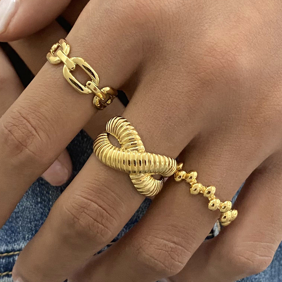 Geometric Plated Stainless Steel Ring for Women