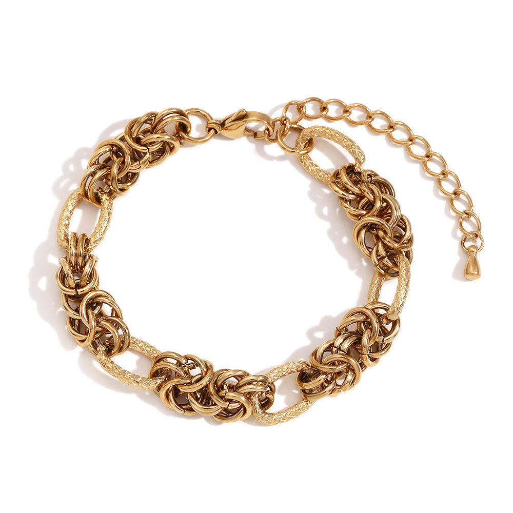 Minimalist Geometric Stainless Steel Plated 14K Gold Chunky Knotted Hip Hop Bracelet for Women