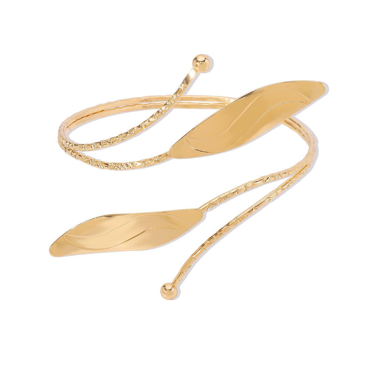 Punk Style Adjustable Flower and Leaf Shaped Arm Cuff Bracelet for Women Made of Iron with Rhinestone Inlay and Plated Finish