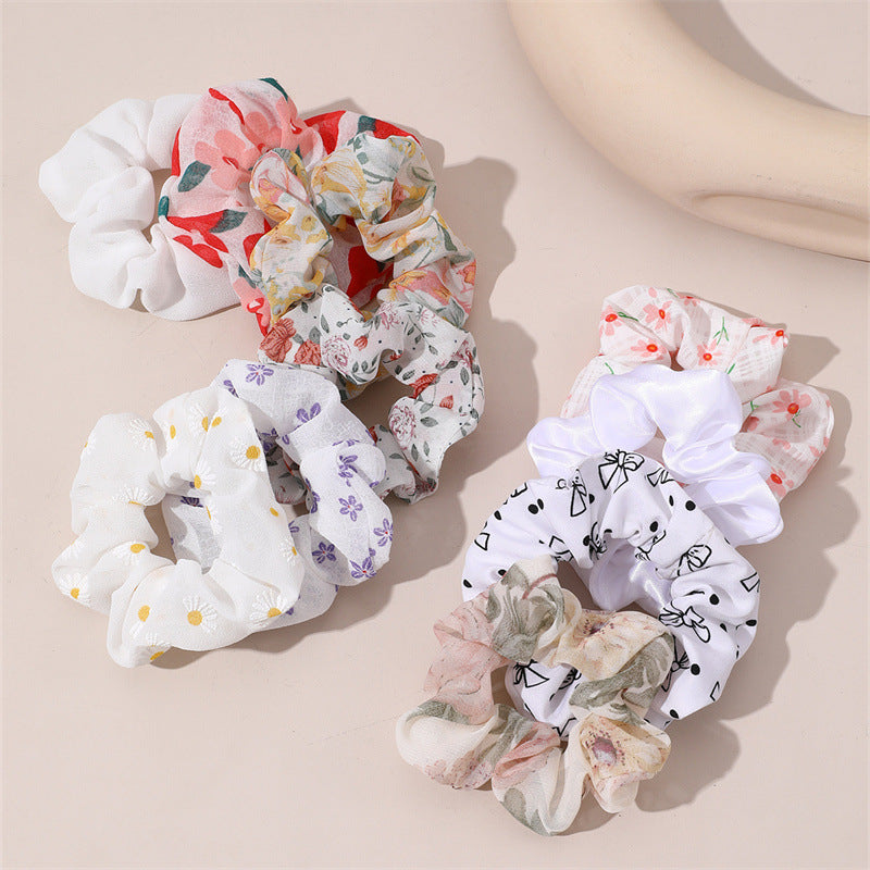 Juego de gomas elásticas con lazo floral bonito para niños, anillos para el pelo de tela suave con diseño minimalista
