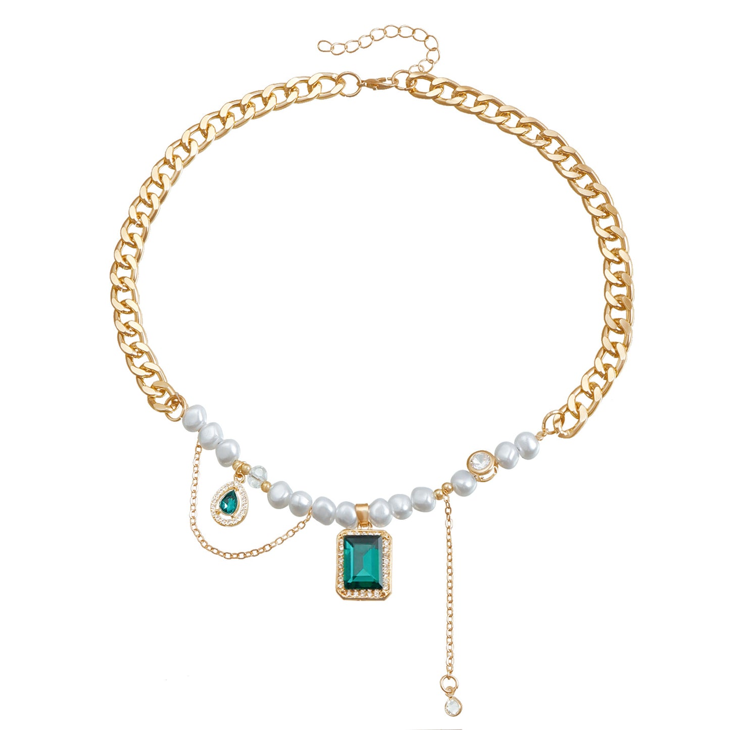 Vintage Ethnic Style Water Drop and Geometric Shape Alloy Pendant Necklace with Plated Finish for Women