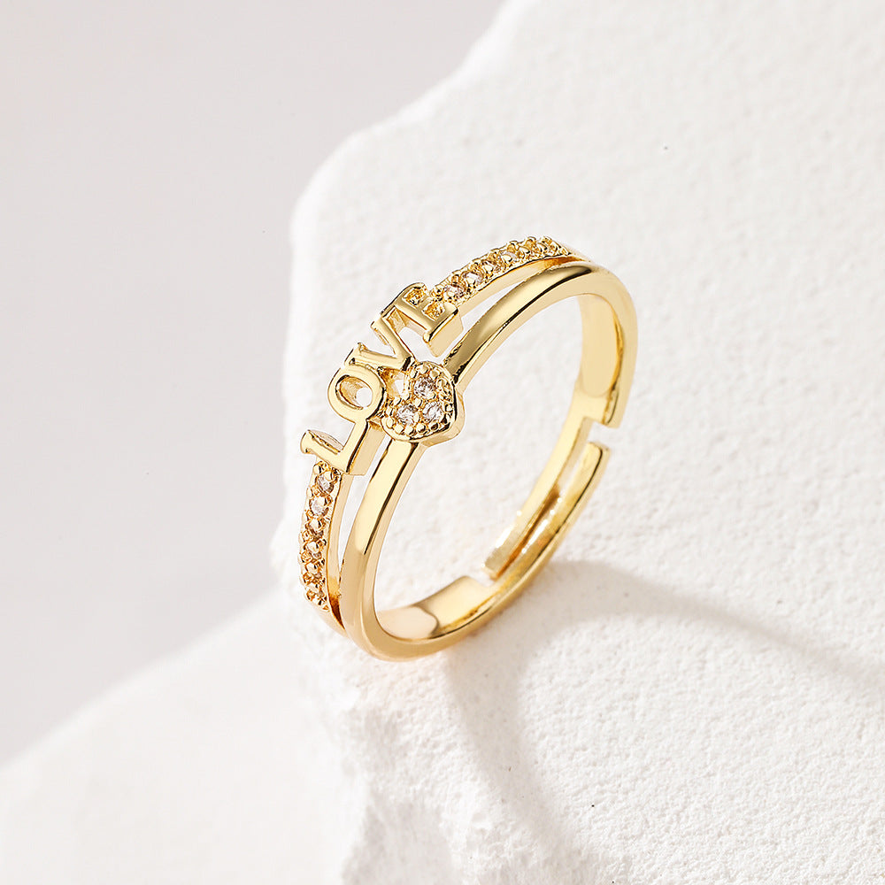 Minimalist Geometric Open Ring for Women Made of Copper with 18K Gold Plating and Micro-Paved Zirconia
