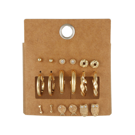 Elegant Minimalist Geometric Animal Owl Alloy Plated Earrings Set with Stainless Steel Posts