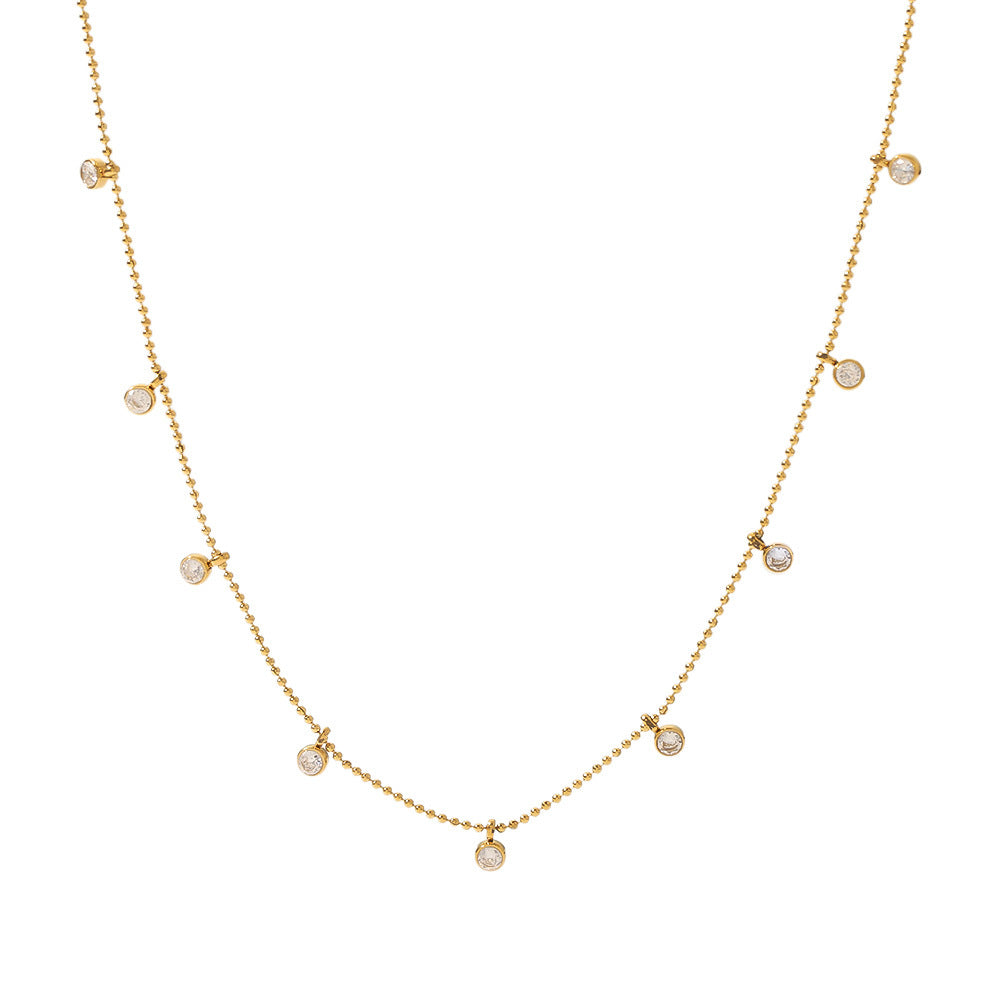 Collana a Sfera Minimalista Geometrica in Zirconia Bianca in Acciaio al Titanio Placcato Oro 18K per Donna, con Catena alla Clavicola