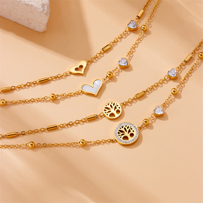 Vintage Minimalist Double-Layer Heart-Shaped Stainless Steel Anklet