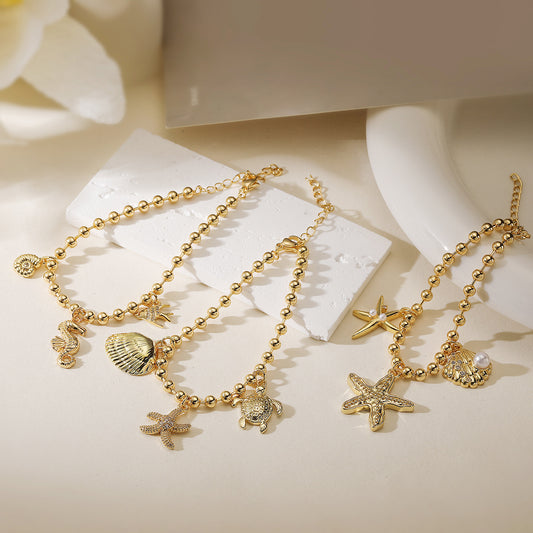 Fashion Geometric Starfish Micro-inlay Brass Bracelet for Women