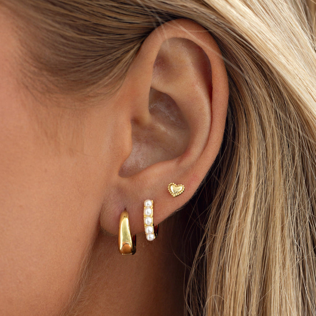 Pendientes geométricos de acero inoxidable chapados en perlas con detalles de turquesa para mujer Joyería de moda minimalista de lujo