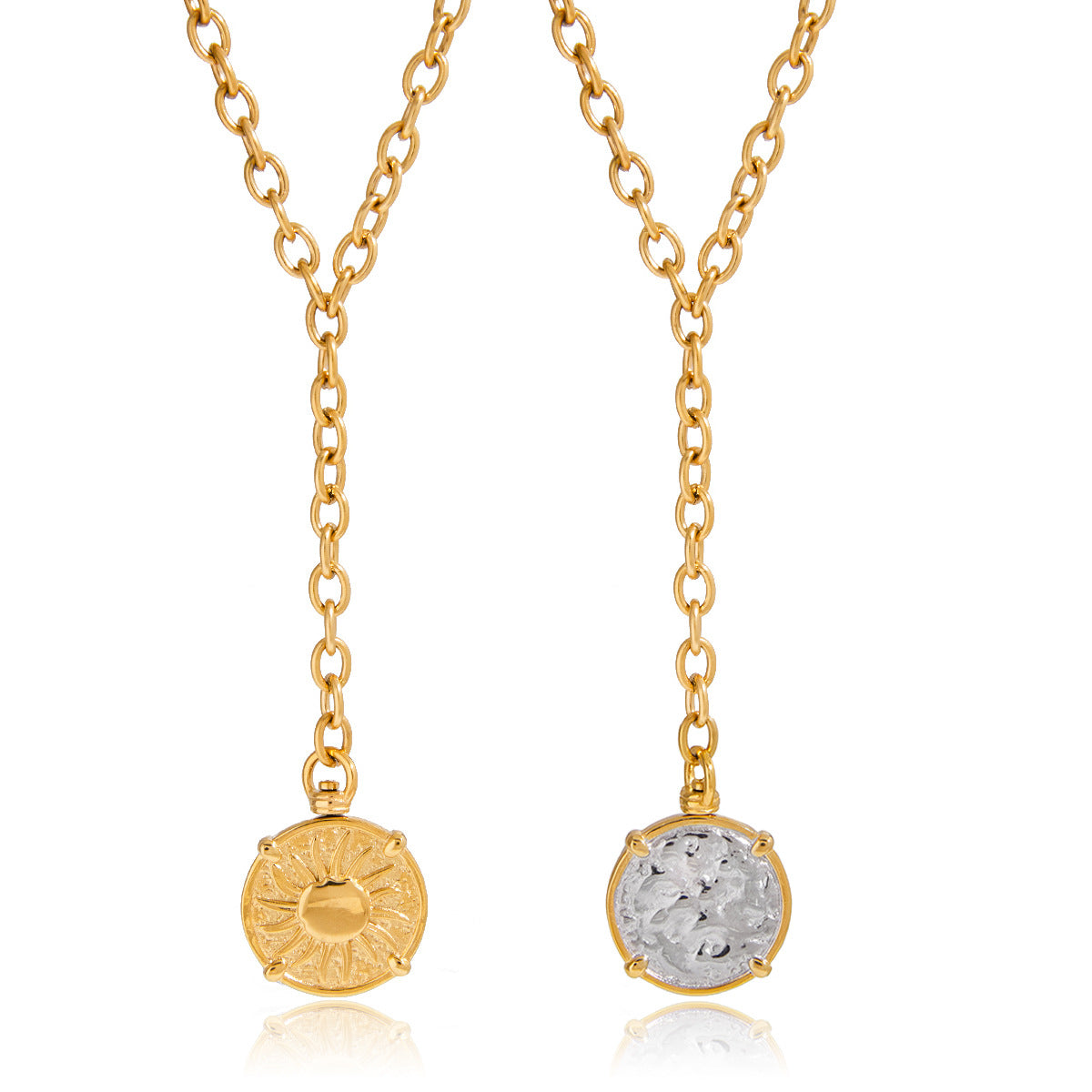 Collar con Colgante de Moneda Geométrica Minimalista Vintage para Mujer en Acero de Titanio con Acabado Chapado