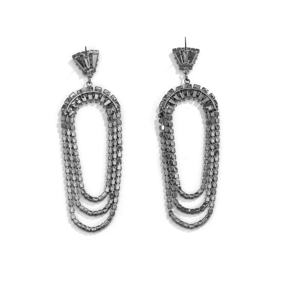 Sweet Hip-hop Geometric Rhinestone Inlay Alloy Earrings with Tassel for Women