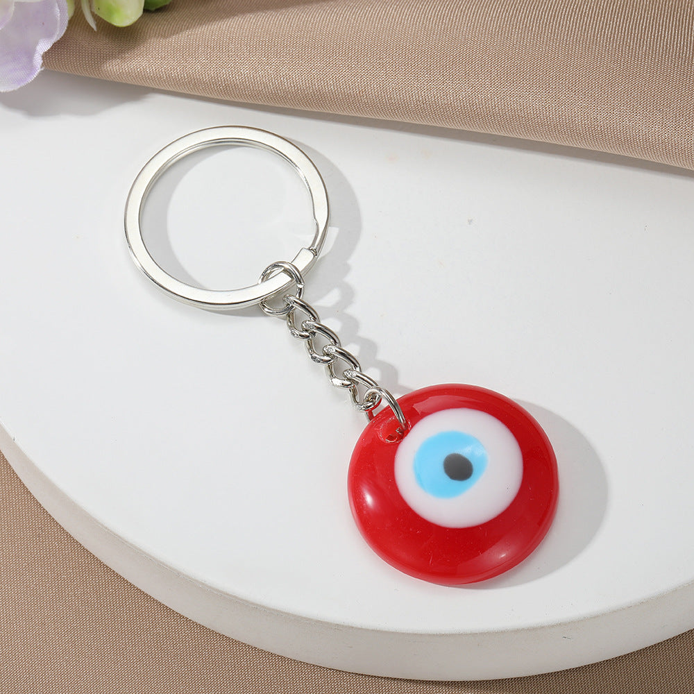 Minimalist Round Resin Evil Eye Keychain with Floral Pattern