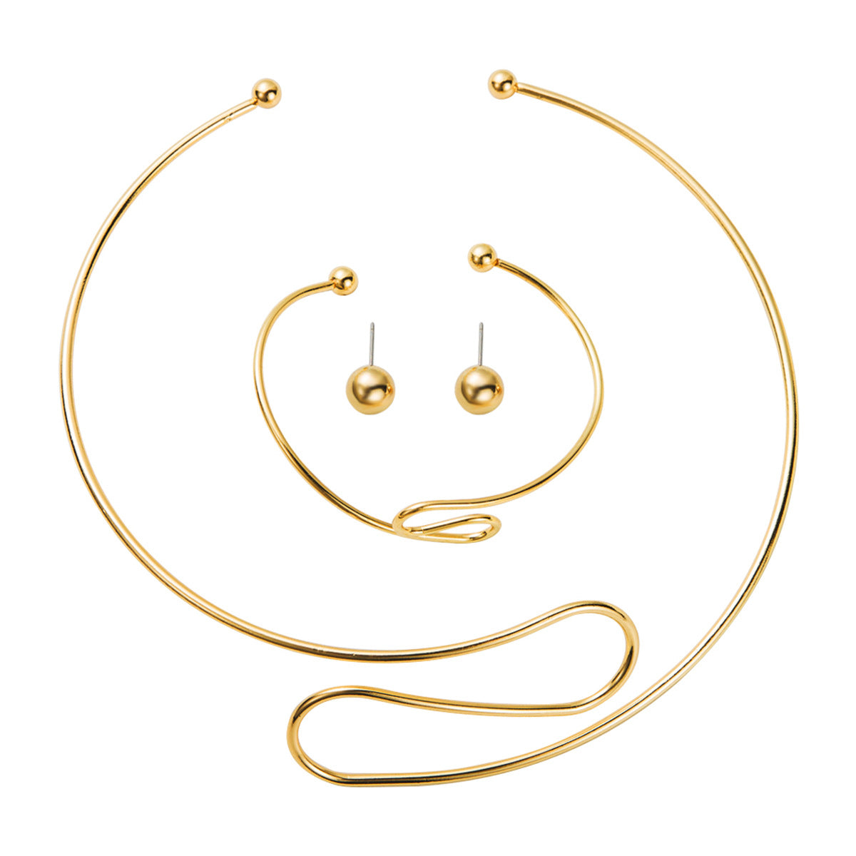 Conjunto de pulsera, collar y pendientes de metal con diseño geométrico irregular minimalista y acabado chapado para mujer