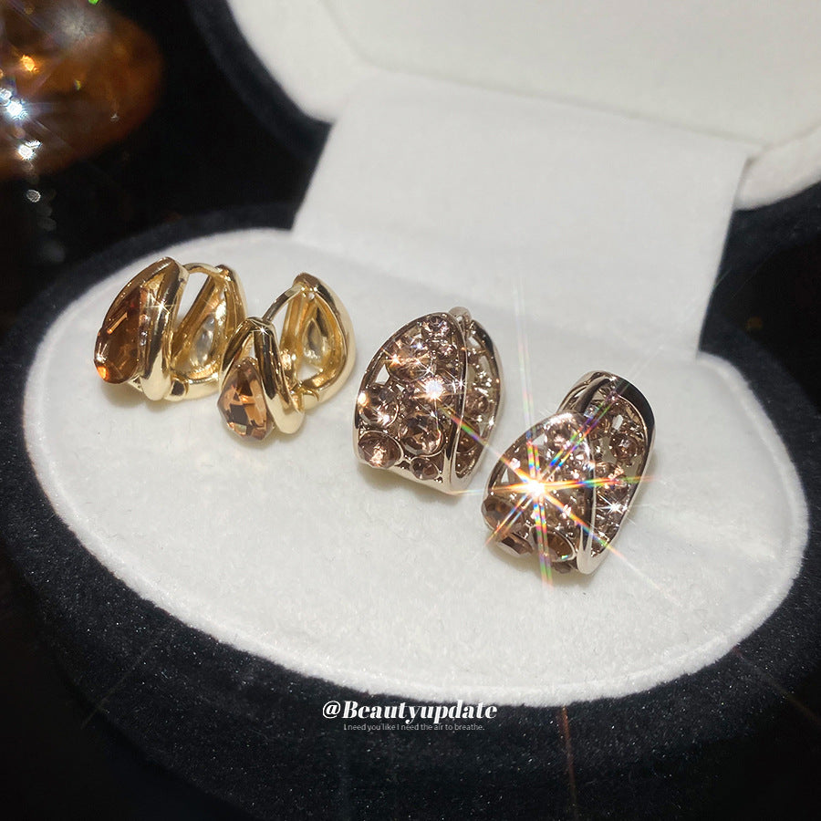 Orecchini Pendenti Vuoti a Goccia Intarsiati di Strass in Stile Lussuoso da Donna — Elegante Accessorio di Moda Minimalista per l'Ufficio e l'Uso Quotidiano
