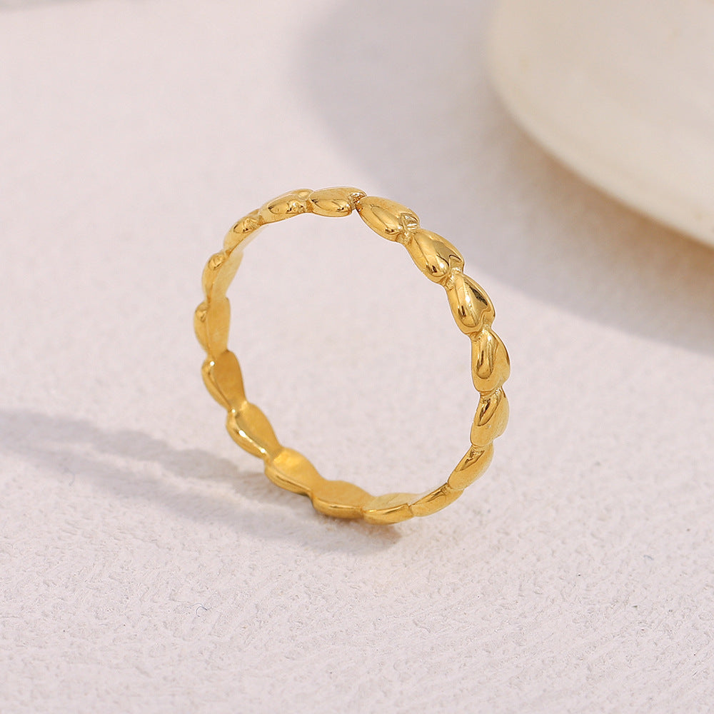 Anello da donna minimalista retrò a forma di cuore con tonalità fredde, in acciaio inossidabile placcato oro 18 carati