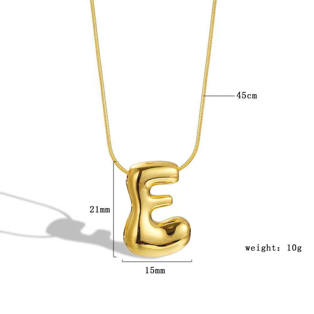 Luxury Balloon Bubble-Shaped Letter Necklace in Titanium Steel with Gold Plating, Snake Chain, Unisex Alphabet Pendant Jewelry