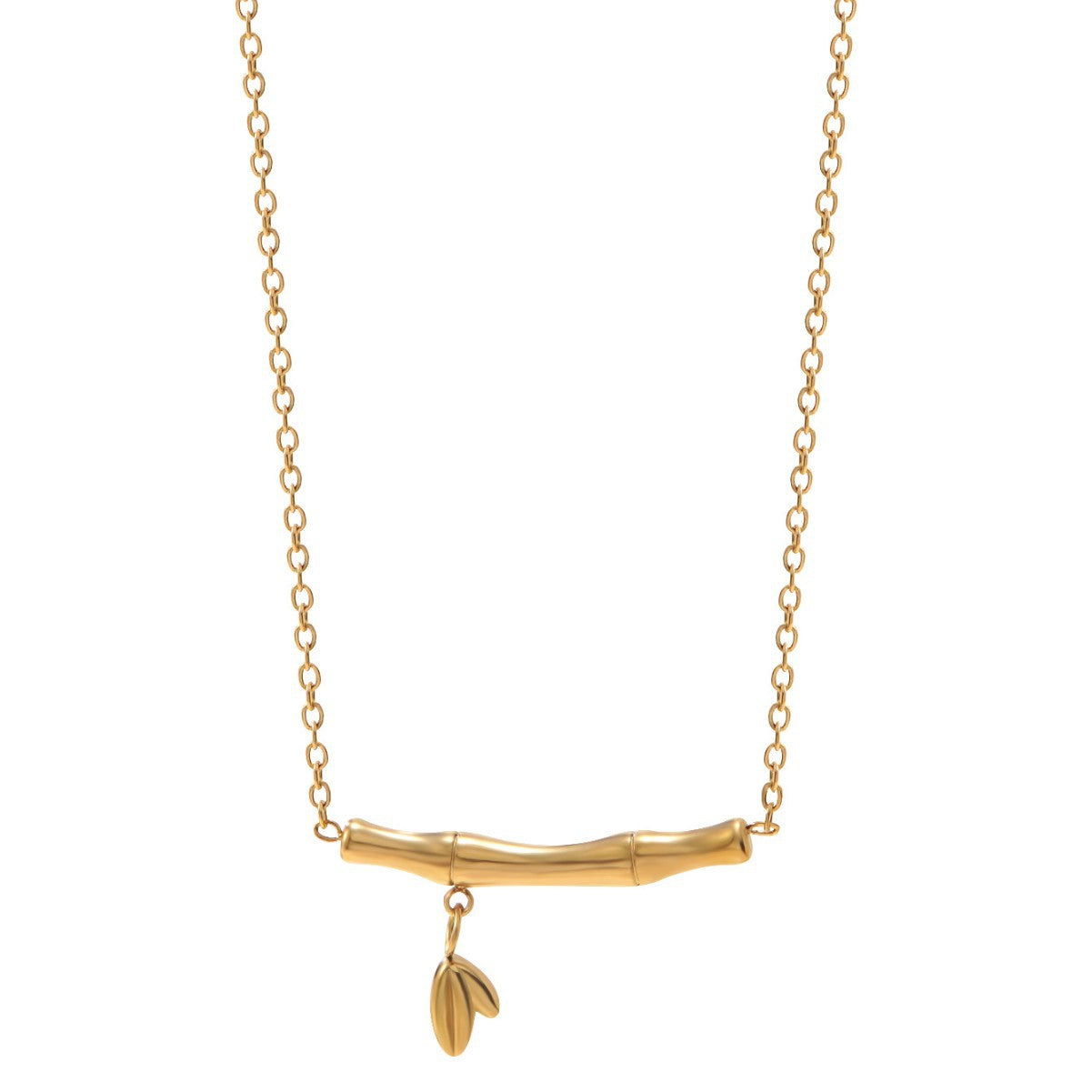 Elegante collana geometrica in acciaio inossidabile placcato oro con motivo bambù da donna