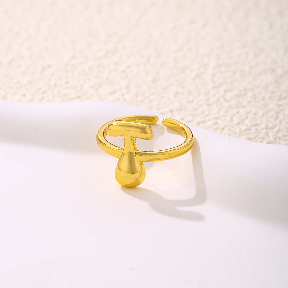 Anello da donna minimalista a forma di lettera in rame placcato oro Anello regolabile aperto Gioielli di lusso fatti a mano