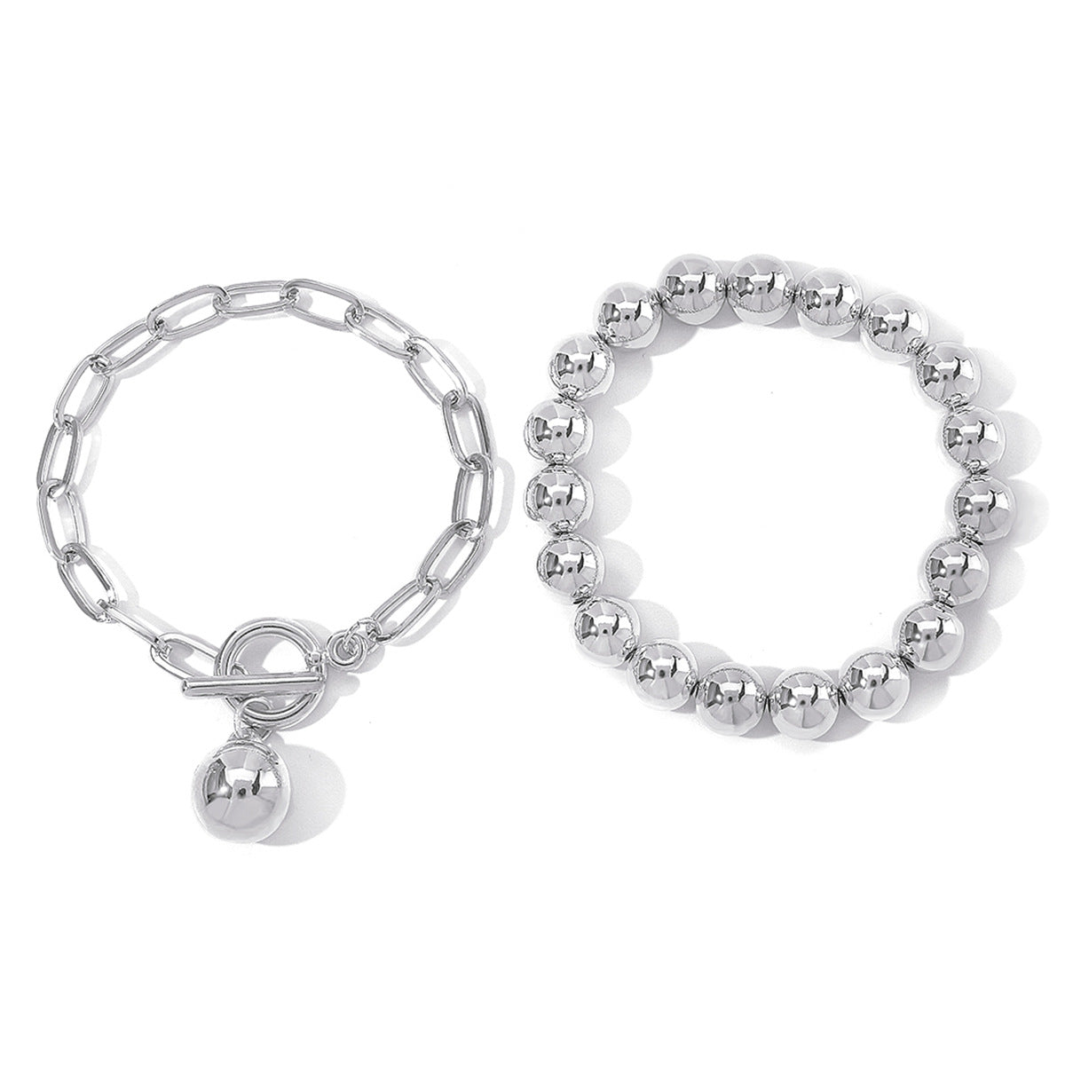 Conjunto de collar de aleación de cuentas redondas en capas de estilo geométrico con acabado chapado para uso unisex