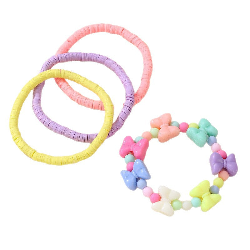 Cute Candy-Colored Polymer Clay Bracelet for Girls with Star Shape Pink Tone Handmade Minimalist Jewelry